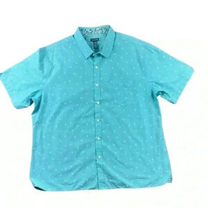 Van Heusen Light Blue Palm Tree Short Sleeve Button Down | Size XXL 18-18.5
